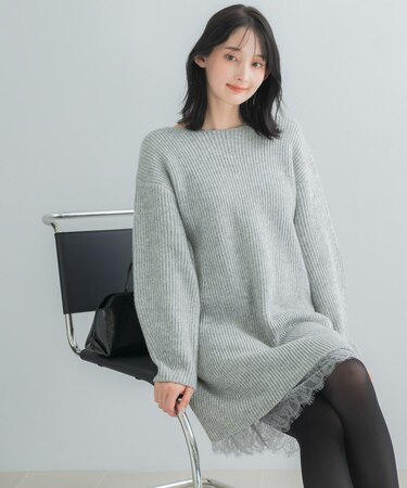 『WEB限定』レースペチ付畦ニットミニワンピース