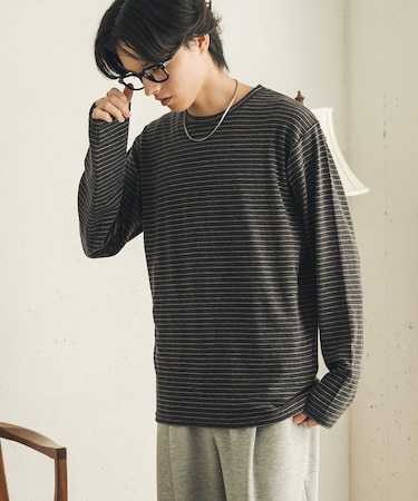 ブラッシュドボーダーロングTシャツ