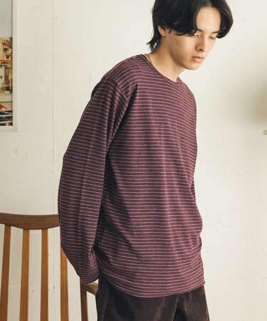 ブラッシュドボーダーロングTシャツ