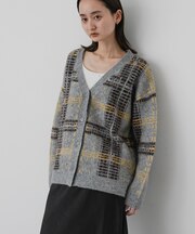『洗濯可』チェックパターンニットカーディガン