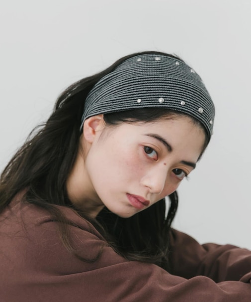 ボーダーニットスタッズヘアターバン