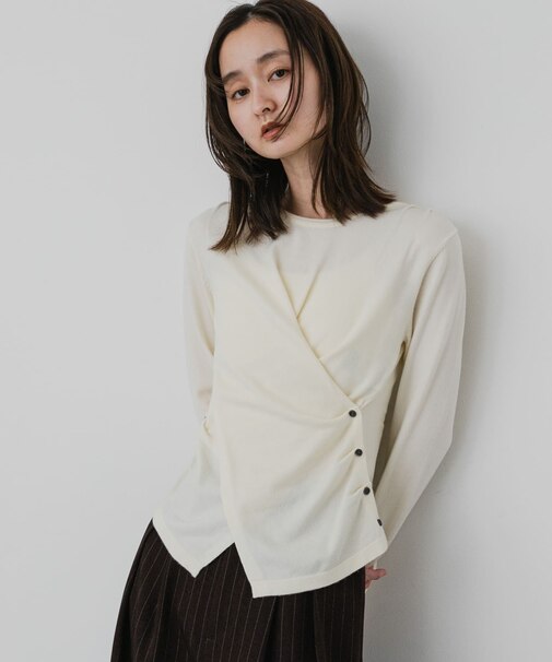 『洗濯可』アシンメトリーカシュクールニット