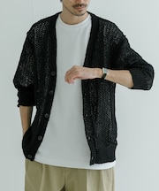 透かし編みVカーディガン