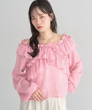 シアーチェック2wayオフショルブラウス