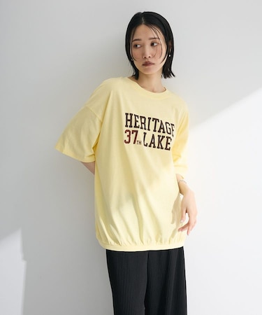 カレッジロゴ刺繍5分袖チュニック