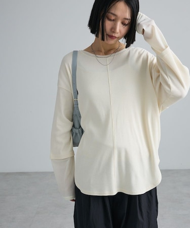 【WEB限定カラーあり】袖チュールリブプルオーバーⅡ