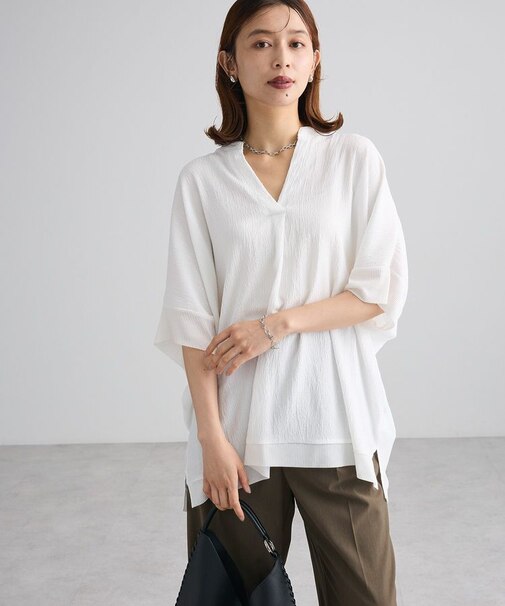 シアーリブ切替スキッパーチュニック