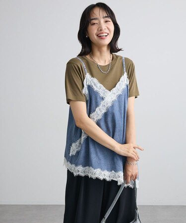 レースドッキングデニムキャミビスチェ