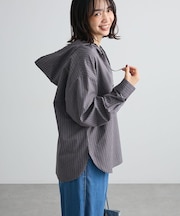 チェックフードシャツ