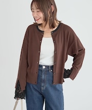袖レースレイヤードニットカーディガン