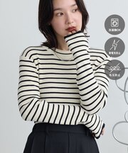 【WEB限定カラーあり】ここちリブ配色ニットプルオーバー