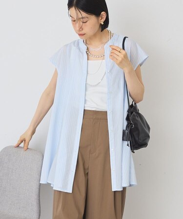 【接触冷感】フレンチスリーブフレアスキッパーブラウス