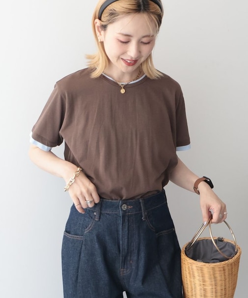 配色レイヤード風シアーTシャツ