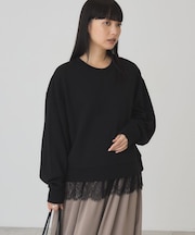 裾レースドッキングスウェット