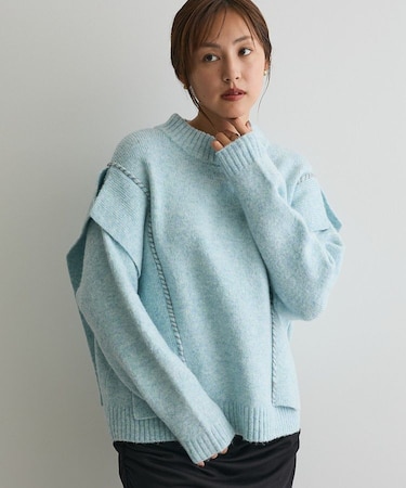洗える/ハンドステッチデザインニットプルオーバー