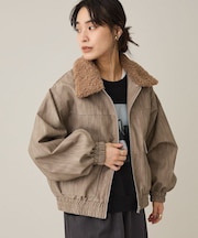 フェイクレザー衿ボアブルゾン