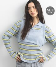 2点セット/ベスト＋ハーフボタンリブニットトップ
