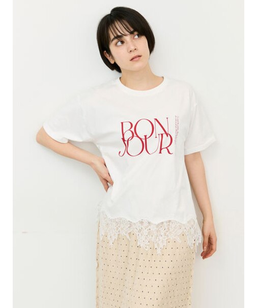 【接触冷感】裾レースロゴTシャツ