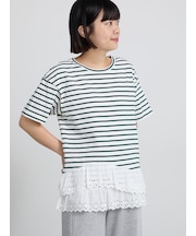 【接触冷感】裾レースボーダーTシャツ