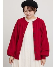 ワンポイント刺繍パフ袖カーデイガン
