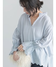 襟フリル刺繍ブラウス