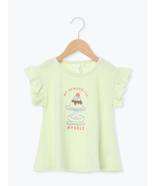 【吸水速乾】プリンプリントフリル袖Tシャツ