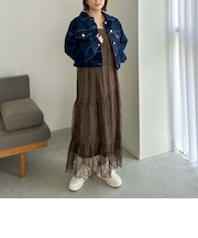 肩フリルレースドッキングワンピース
