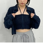 チェックシャーリングビスチェ×シャツSET