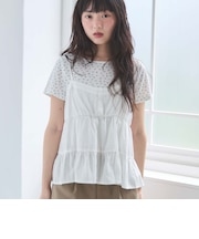花柄針抜きカットTOPS×からみ刺繍フレアキャミSET