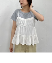 花柄針抜きカットTOPS×からみ刺繍フレアキャミSET