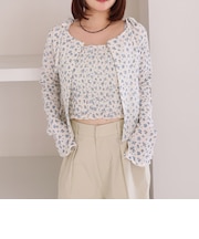 小花柄シャーリングビスチェカットアンサンブル
