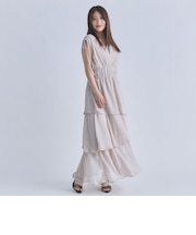 フリルティアードカシュクールノースリワンピース
