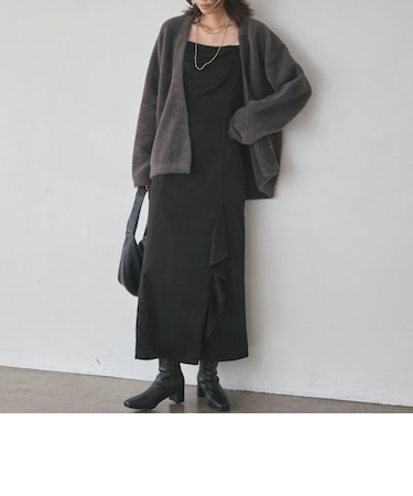 アシメデザインサテンキャミワンピース