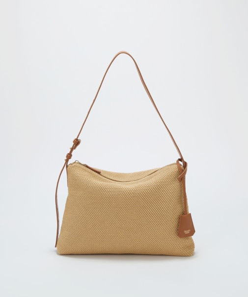 【Breath TOPKAPI】レザーコンビ 雑材風 シンプル ショルダーバッグ チャーム付き