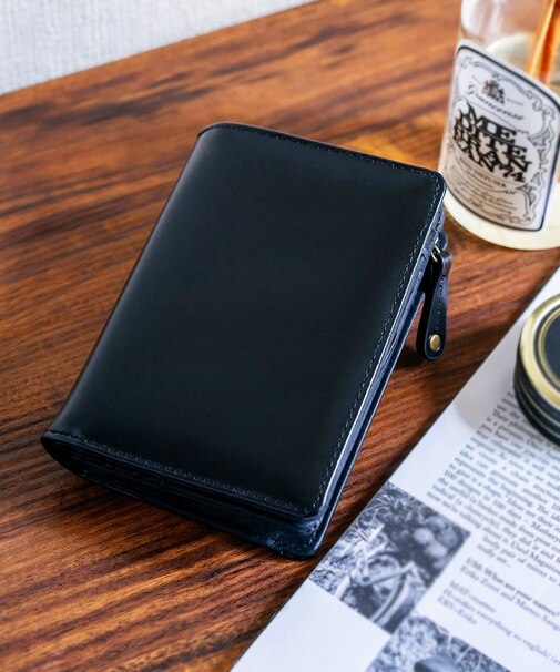 Rename 本革 コードバン調 手帳型 2つ折り コンパクト ミニ ウォレット 財布