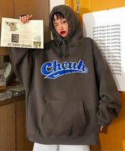 韓国風ビッグシルエットフード付き カレッジロゴ フーディースウェット＆パーカー