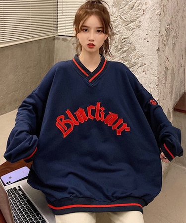 ホッケーユニフォーム ルーズシルエット Vネック スウェット ロンT