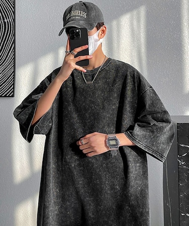 ビッグシルエット シンプルピグメント 半袖 無地Tシャツ 古着風