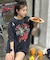 タイガー スカル 髑髏 プリントダメージ加工 韓国 古着風 ピグメント Tシャツ 半袖