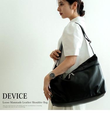 DEVICE ZIP ルーズ マンメイドレザー ショルダーバッグ