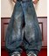 ヴィンテージ ダメージ加工 ワイド デニム パンツ