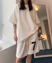 セットアップ 韓国 ストリート スタイル ナンバリング バックプリント ルーズ 半袖 Tシャツ & ショートパンツ ルームウェア