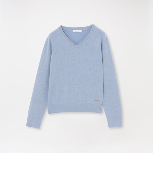 【CASHWOOL】 ウォッシャブルラメVネックニット