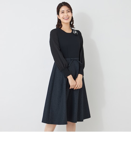 ふくれジャカード ニットコンビドレス