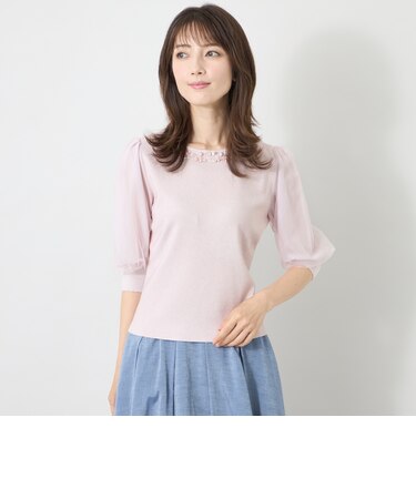 チュールレイヤードスリーブ ニット