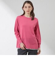 【ウォッシャブル】【防しわ】エアリーウールレイヤードチュニックニット