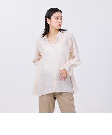 【1枚で決まる】【ウォッシャブル】ヘアリ－ジャカードブラウス