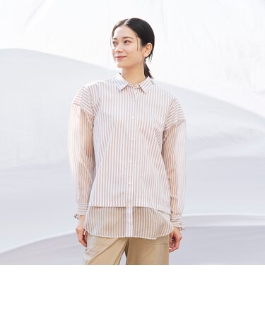 【カタログ掲載品】【ウォッシャブル】シアーコンビストライプロングシャツ
