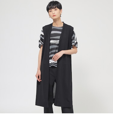 【ウォッシャブル】ドライタッチコットンニットロングジレ