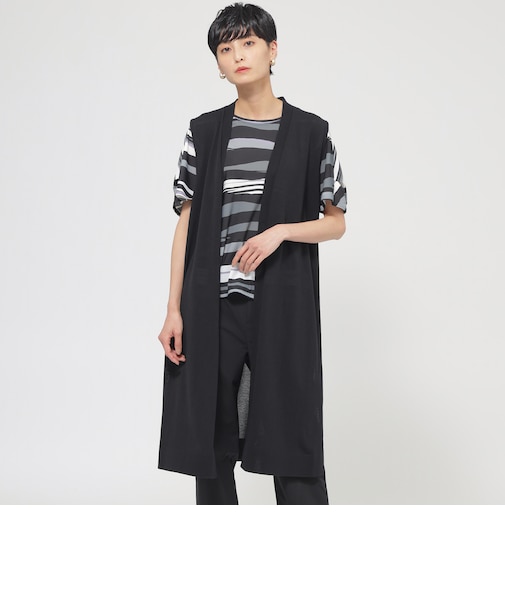 【ウォッシャブル】ドライタッチコットンニットロングジレ